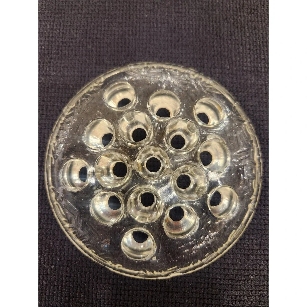 Vintage Clear Glass 16-Hole Flower Frog 4.5 Diameter, Floral/Marble Arrangements